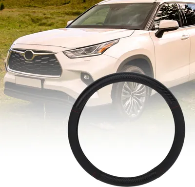 Image de 1 Pièce 14,37"-14,92" Housse De Volant Universelle - Antidérapante Pour Voiture - Housse De Volant En Simili Cuir Motif Fibre De Carbone Noir