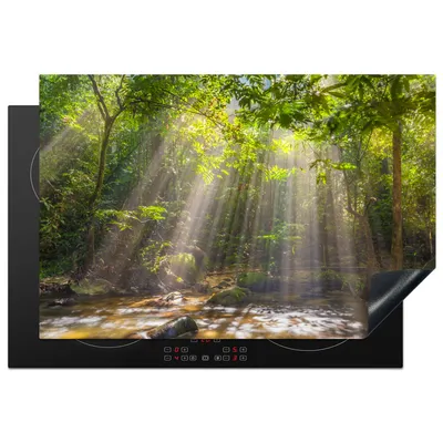 Produktbild von KitchenYeah© Herdabdeckplatte Sonnenstrahlen durch Laub , 76x51cm, Küche Deko, Glaskeramikkochfeld Herdabdeckung, Abdeckplatte fùr Kochfeld