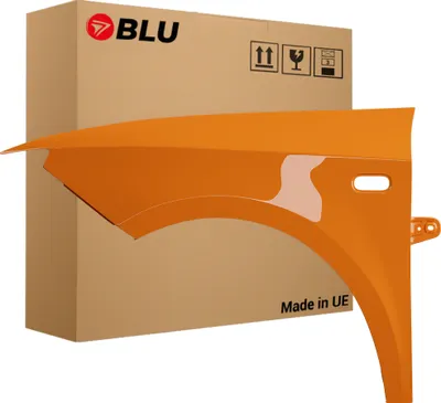 Zdjęcie produktu dla BLU Błotnik pasujący do Seat Ibiza (6J - IV 4. Generation) LP2C Lewy Pomarańczowy Leuchtorange Naranja | 2008-2017 | Przedni Przód | Lakierowany | Gotowy do montażu  | Stal