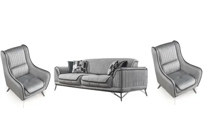 Produktbild von Villa Möbel Sofa Set Bond Grau Stellvariante:2+1+1 Relax- und Bettfunktion, pflegeleichter Mikrofaser Samtstoff