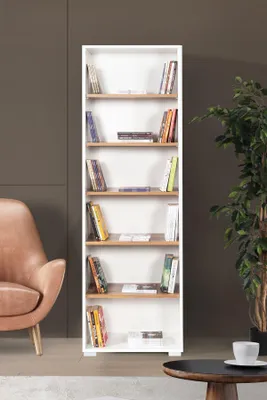 Productafbeelding van Skye Decor, modern boekenrek, 100% melamine, wit en walnoot, 60x187x30 cm