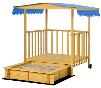 Produktbild von Sandkasten Sandkasten mit Spielhaus Sandkasten mit Dach, 133 x 129 x 137, 5 cm, Natur + Blau