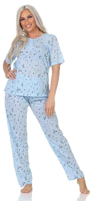 Produktbild von Damen Pyjama zweiteiliger Schlafanzug Pyjama-Set,  Blau/XL/42