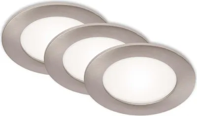 Image de Lampe LED encastrée BRILONER LEUCHTEN FLAT IN, 7 W, 600 lm, IP44, nickel mat, plastique, lot de 3, Ø 12 cm