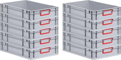 Produktbild von SparSet 10x Eurobox NextGen Color | HxBxT 12x40x60cm | 23 Liter | Griffe rot geschlossen | Glatter Boden | Grau | Eurobehälter, Transportbox, Transportbehälter, Stapelbehälter