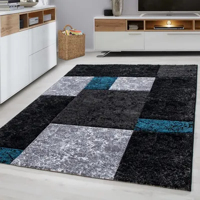 Zdjęcie produktu dla Ayyildiz | Dywan nowoczesny Hawaii 3D - 280 cm x 370 cm - Szaro-czarny-turkusowy - Geometryczny wzór