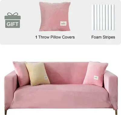 Obrázek produktu pro Sametový potah na pohovku 1 Seater- Soft Stretch Couch Cover Non-Slip Sofa Cover Plush Sofa Slipcovers with 1 Cushion Cover for Living Room,Pink,1-Seater