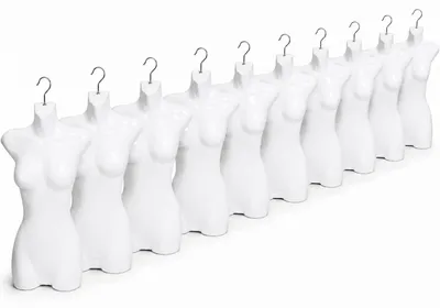 Immagine prodotto di set di 10 busti femminili - busto da donna in plastica da 70 cm - mezzo busto in plastica di colore bianco - busto da manichino - mezzo corpo da donna in plastica - figura da manichino - manichino da 10 pezzi con ganci