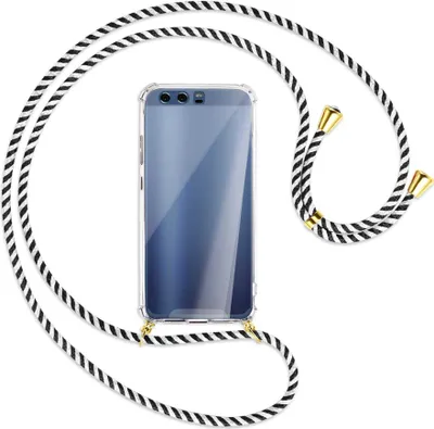 Produktbild von Handykette Backcover-Schutzhülle mit Band (Metall goldfarben) für Huawei P10 - schwarz/weiß gestreift