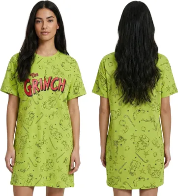 Obrázek produktu pro GRINCH Zelená dámská noční košile, bavlněné tričko na spaní, vánoční XS
