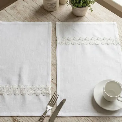 Produktbild von 2x Platzmatte "Spitzenblümchen" creme in Leinen Optik, 45x30 cm, Platzset, Tischset
