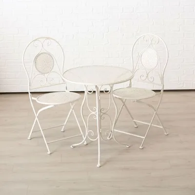 Immagine prodotto di Mobili da giardino LILLI tavolo bistrot in metallo bianco con 2 sedie pieghevoli in stile country house