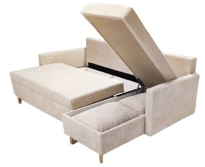 Zdjęcie produktu dla Nowoczesny Narożnik Z Funkcją Spania Bonell Scandik Sztruks + 2Xpojemnik