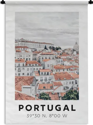 Produktbild von MuchoWow® Wandteppich Wandbehang Portugal - Rot - Skyline 60x90 cm Tapisserie Dekoration Wandtuch - Foto-Teppich - Abwaschbar