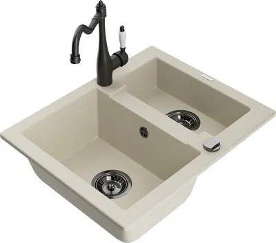 Produktbild von Mexen Carlos 1,5-Becken-Granitspüle mit Mischbatterie Carla, Beige - 6518-69-670700-70