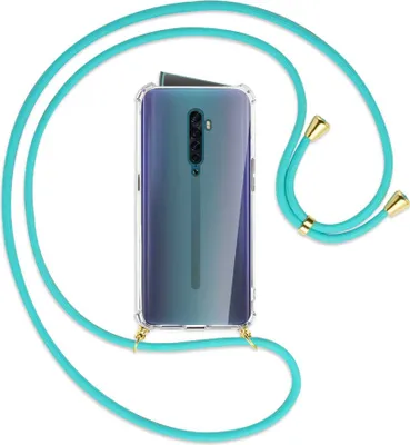 Produktbild von Handykette Backcover-Schutzhülle mit Band (Metall goldfarben) für Oppo Reno2 - türkis