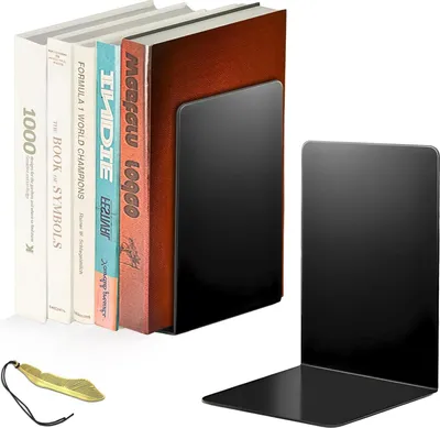 Productafbeelding van Famanu metalen boekensteunen - 4 paar (8 stuks), zwart