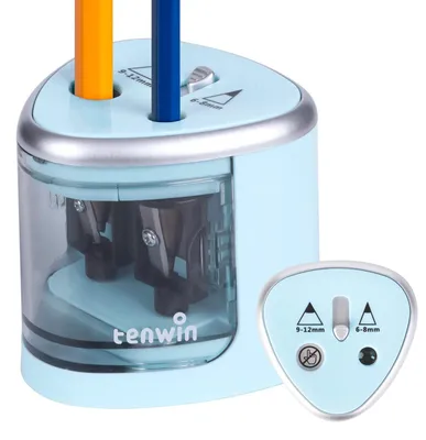 Obrázek produktu pro Elektrický obalovač tužek s dvojitou otvorovou hlavicí, napájený bateriemi, určený pro tužky o průměru 6-12 mm