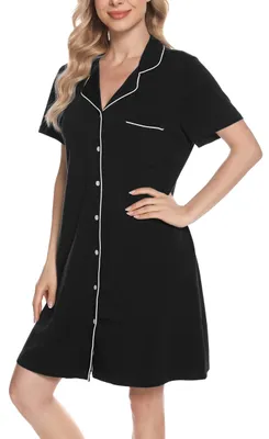 Image de Pyjama pour femme, à boutons, avec poche poitrine, noir, taille M