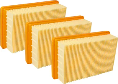 Three air filters are arranged diagonally on a white background.