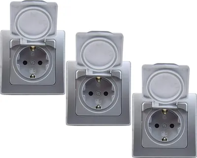 Produktbild von DELPHI Schutzkontakt-Steckdose IP44, 250V/ 16A, inkl. Rahmen, UP, silber, 3 Stück