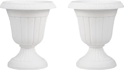 Zdjęcie produktu dla COSTWAY 2 donice, wysokość 46,5 cm, donice z podstawą i otworem odpływowym, donice dekoracyjne, tworzywo PP, odporne na warunki atmosferyczne, donica biała