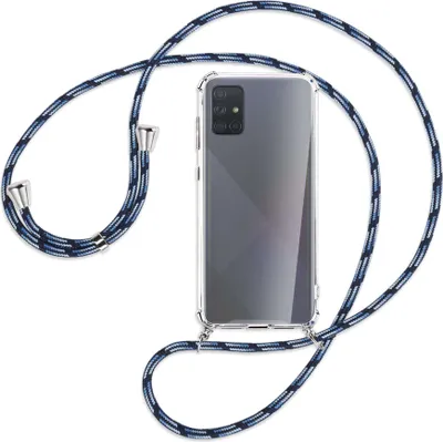 Produktbild von Handykette Backcover-Schutzhülle mit Band (Metall silberfarben) für Samsung Galaxy A71 (A715) - Blautöne