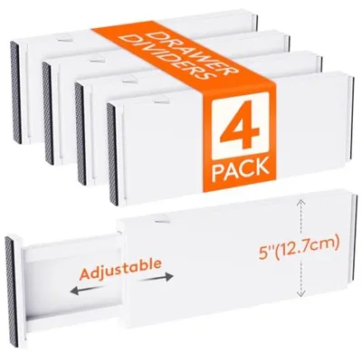 Produktbild von PromoHome® Verstellbarer Schubladenteiler Set aus 4 – Ausziehbare Organizer für Ordnungssysteme, Weiß, 34-56 cm