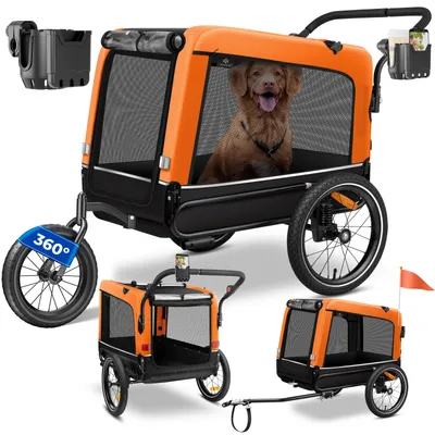Image de KESSER® Remorque pour chiens Boxer 3-en-1 : poussette pour chien et remorque vélo. Grande capacité, environ 240 litres, suspension, roue avant pivotante à 360°, tissu Oxford 600D, concept SmartSpace, charge maximale : 40 kg