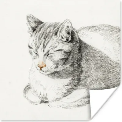 Produktbild von MuchoWow® Poster Liegende Katze, schräg nach vorne geneigt - Gemälde von Jean Bernard 100x100 cm - Babyzimmer