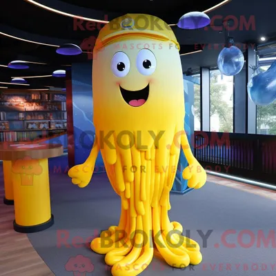 Immagine prodotto di Personaggio mascotte REDBROKOLY medusa gialla vestito con maglietta Henley e cravatte