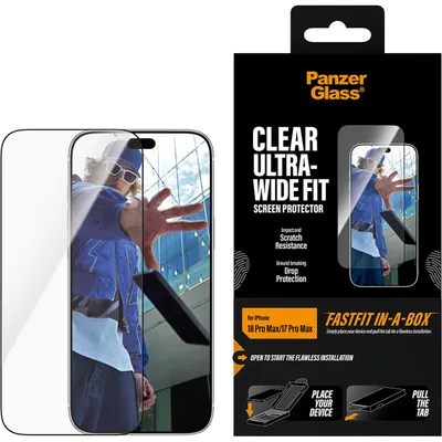 Immagine prodotto di Protezione per schermo PanzerGlass® per iPhone 18 Pro Max | 17 Pro Max | Adatta a schermi ultra-ampi, con sistema FASTFIT integrato, Apple - iPhone 18 Pro Max, Apple - iPhone 17 Pro Max, Applicazione a secco, Resistente ai graffi, Resistente agli urti, Trasparente, 1 pezzo