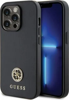 Obrázok produktu pre Kryt na mobil GUESS vhodný pre IPHONE 15 Pro GUHCP15LPS4DGPK (kovové logo s kamienkami) čierny