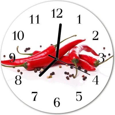 Produktbild von Glasuhr Wanduhr Küchenuhr Echt-Glas 30fi cm Chilischoten weiß