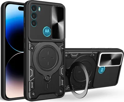 Produktbild von Handyhülle für Motorola Moto G71 5G Dual-Layer Stoßfest Rüstung Hülle mit Dia Kameraschutz und Kreisförmig Ring Ständer Schwarz