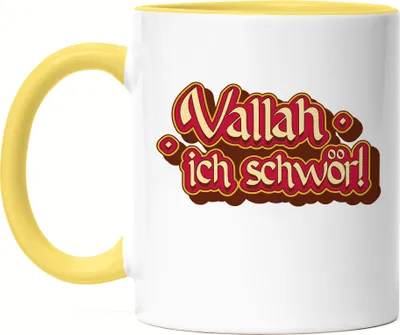 Produktbild von Vallah ich schwör Tasse Gelb Türkisch Arabisch Lustig Spruch Humor Statement Witz