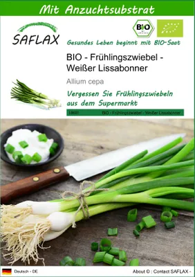 Produktbild von SAFLAX - BIO - Frühlingszwiebel - Weißer Lissabonner - 150 Samen - Mit keimfreiem Anzuchtsubstrat - Allium cepa