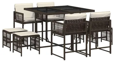 Immagine prodotto di vidaXL set da pranzo da giardino a 9 pezzi con cuscini in rattan marrone