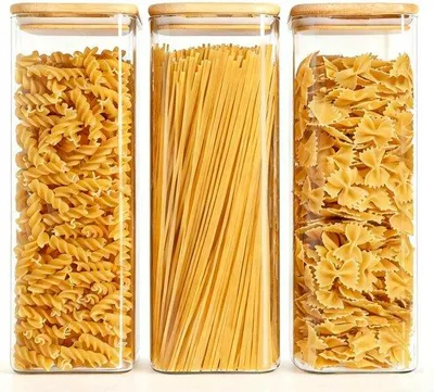 Produktbild von Vorratsbehälter Set aus Glas mit Bambusdeckel - 3 Stück, 2,1 L