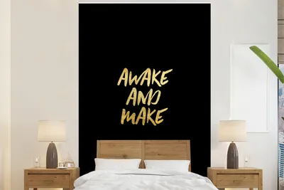 Produktbild von MuchoWow® Fototapete für Wohnzimmer oder Schlafzimmer Wandtapete Vinyl Motivtapete Zitate - Gold - Schwarz - 170x260 cm - Wohnzimmertapete