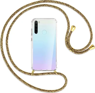 Produktbild von Handykette Backcover-Schutzhülle mit Band (Metall goldfarben) für Xiaomi Redmi Note 8 - braun+beige