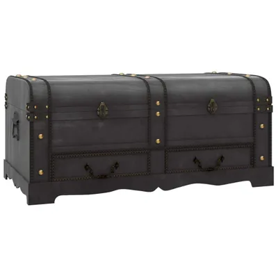 Produktbild von Große Vintage Schatztruhe aus Holz, Schwarz, 90x42x51 cm, als Couchtisch