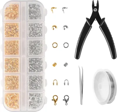 Productafbeelding van Knijpkralen - Set van 1200 - Krimpkralenset - Karabijnsluitingen - 6 accessoires - Het maken van sieraden voor volwassen vrouwen