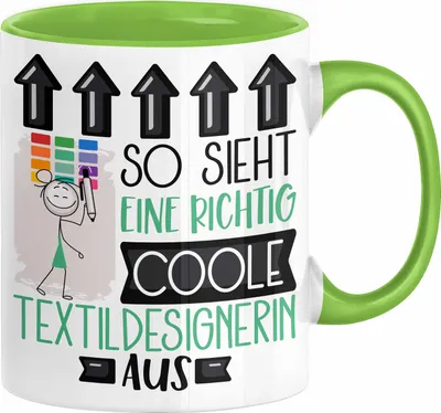 Produktbild von Textildesignerin Geschenk Tasse Geschenkidee für Textildesignerin Geburtstag Weihnachten Spruch So Sieht Eine Richtig Coole Textildesignerin Aus Kaffee-Becher  (Grün)