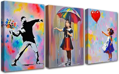 Image de Solidchoice - Ensemble de 3 tableaux peints à la main à l'huile sur toile