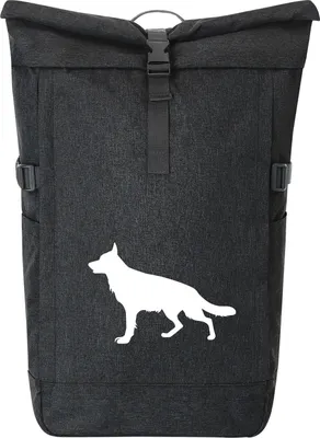 Produktbild von Huuraa Kurierrucksack Deutscher Schäferhund Silhouette 30-44 Liter Black Melange Fairtrade Rolltop Rucksack Geschenkidee