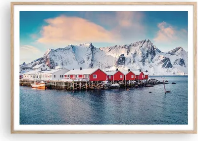 Produktbild von Gerahmtes Poster - Rahmen in heller Eiche - Lofoten Dorf Angeln - 100x70 cm - Wand Bild - Wanddeko - Wandbilder - Kunstposter - Wandposter - Bilderrahmen - Bilder - Kunstdruck - P2NAA100x70-4762