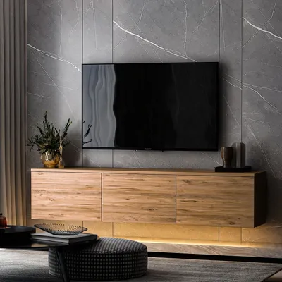 Produktbild von Skye Decor, Neon Illuminated - Atlantic Pine, TV-Ständer, 100 % MELAMINBESCHICHTETE SPANPLATTEN, Atlantische Kiefer, 160 x 32 x 35 cm