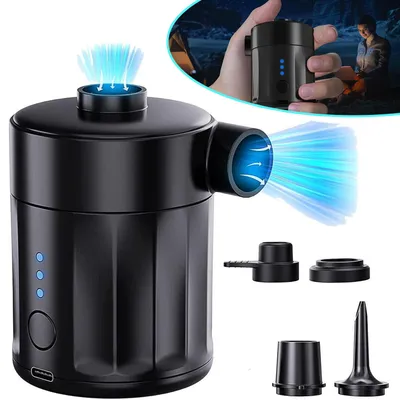 Produktbild von Elektrische Luftpumpe mit Wiederaufladbarem Akku, mit 4 Luftdüsen, Schnellaufbläser für Pool, Luftmatratze und Schlauchboot