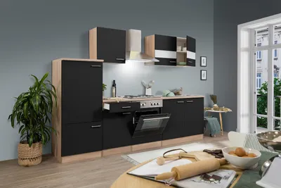 Produktbild von Küche Küchenzeile Küchenblock Einbauküche Eiche Schwarz Merle 270 cm Respekta